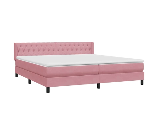 Cama box spring con colchón terciopelo rosa 200x220 cm