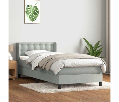 Cama box spring con colchón terciopelo gris claro 80x210 cm