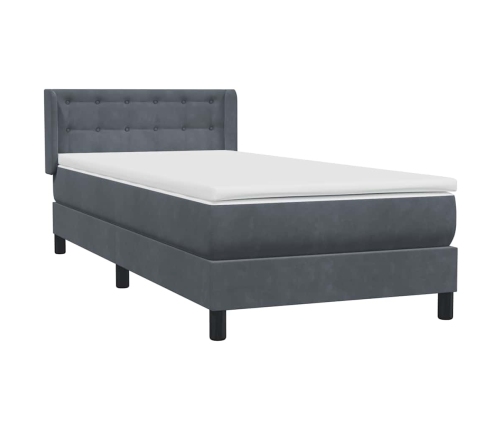 Cama box spring con colchón terciopelo gris oscuro 80x210 cm