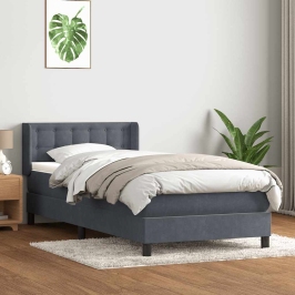 Cama box spring con colchón terciopelo gris oscuro 80x210 cm