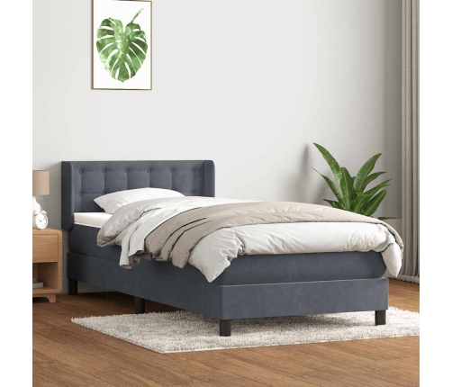 Cama box spring con colchón terciopelo gris oscuro 80x210 cm