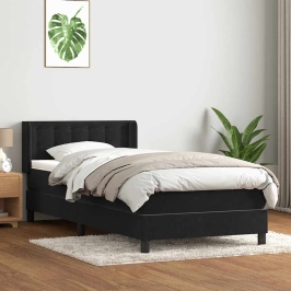 Cama box spring con colchón cuero sintético negro 80x210 cm