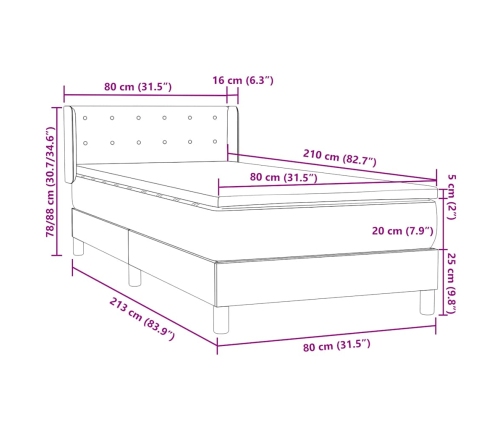 Cama box spring con colchón terciopelo rosa 80x210 cm