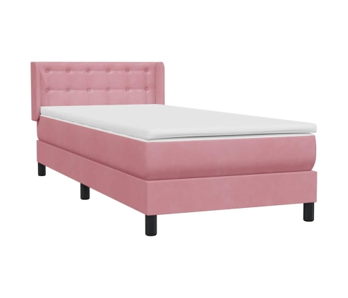 Cama box spring con colchón terciopelo rosa 80x210 cm