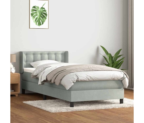 Cama box spring con colchón terciopelo gris claro 90x210 cm