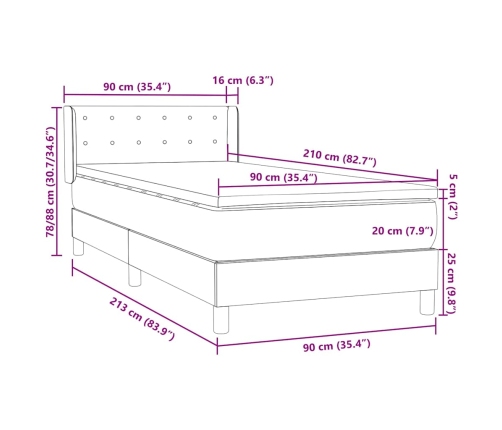 Cama box spring con colchón terciopelo verde oscuro 90x210 cm