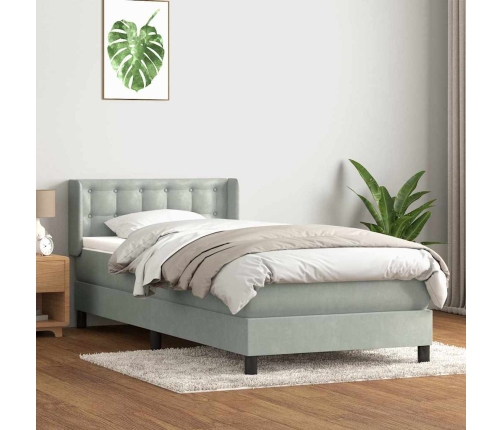 Cama box spring con colchón terciopelo gris claro 100x210 cm