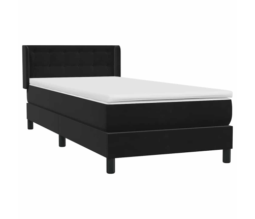 Cama box spring con colchón terciopelo negro 100x210 cm