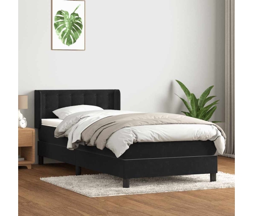 Cama box spring con colchón terciopelo negro 100x210 cm