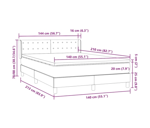 Cama box spring con colchón terciopelo gris oscuro 140x210 cm