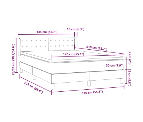 Cama box spring con colchón terciopelo negro 140x210 cm