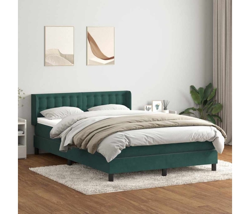 Cama box spring con colchón terciopelo verde oscuro 140x210 cm