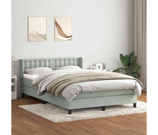 Cama box spring con colchón terciopelo gris claro 160x210 cm