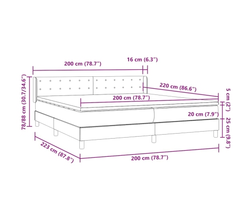 Cama box spring con colchón terciopelo gris oscuro 180x210 cm