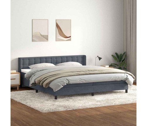 Cama box spring con colchón terciopelo gris oscuro 180x210 cm