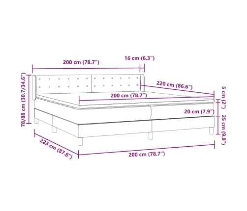 Cama box spring con colchón terciopelo azul oscuro 180x210 cm