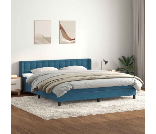 Cama box spring con colchón terciopelo azul oscuro 180x210 cm