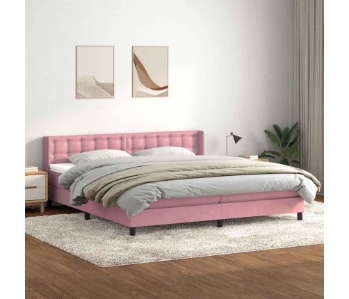 Cama box spring con colchón terciopelo rosa 180x210 cm