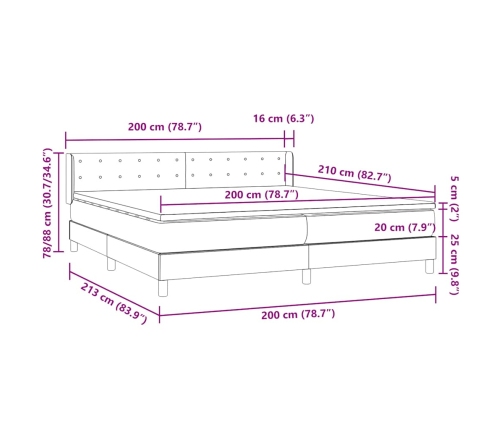 Cama box spring con colchón terciopelo negro 200x210 cm