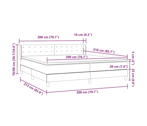 Cama box spring con colchón terciopelo azul oscuro 200x210 cm