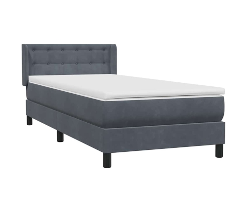 Cama box spring con colchón terciopelo gris oscuro 80x220 cm