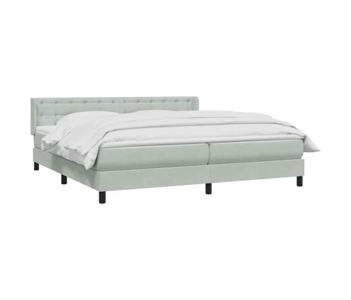 Cama box spring con colchón terciopelo gris claro 180x220 cm