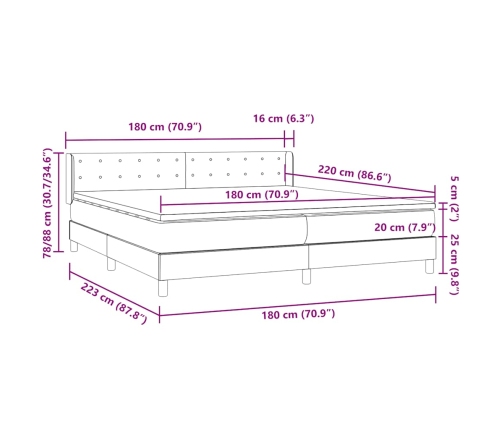 Cama box spring con colchón terciopelo gris claro 180x220 cm