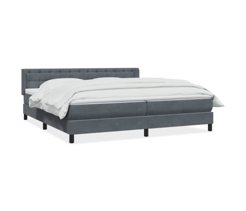 Cama box spring con colchón terciopelo gris oscuro 180x220 cm