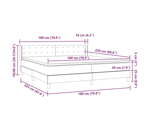 Cama box spring con colchón terciopelo verde oscuro 180x220 cm