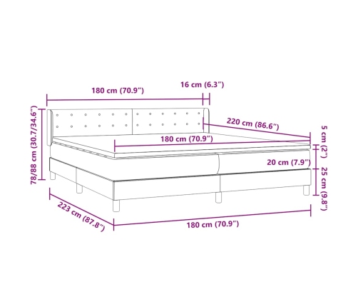 Cama box spring con colchón terciopelo azul oscuro 180x220 cm