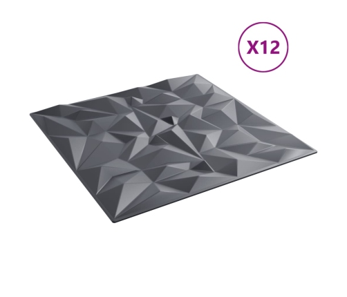 Paneles de pared 12 uds XPS amatista gris 50x50 cm 3 m²