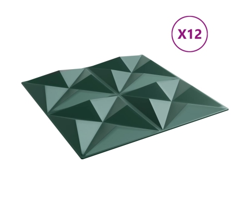 Paneles de pared 12 uds XPS origami verde 50x50 cm 3 m²