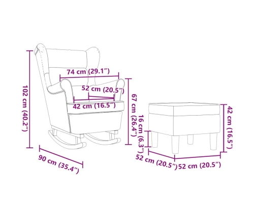 Sillón mecedora con taburete tela gris claro