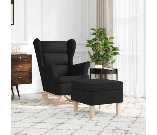 Sillón mecedora con taburete tela negro