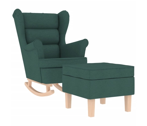 Sillón mecedora con taburete tela verde oscuro