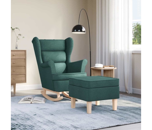 Sillón mecedora con taburete tela verde oscuro