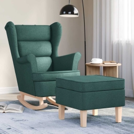 Sillón mecedora con taburete tela verde oscuro