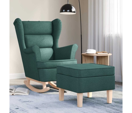 Sillón mecedora con taburete tela verde oscuro