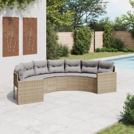 Sofá de jardín semicircular con cojines ratán sintético beige