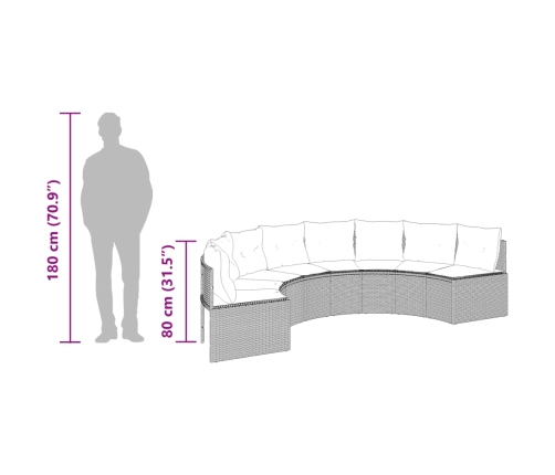 Sofá de jardín semicircular con cojines ratán sintético negro