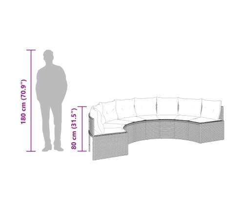 Sofá de jardín semicircular con cojines ratán sintético gris