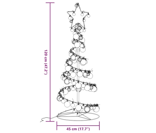 VidaXL LED para árbol de Navidad con bolas 80 LED blanco cálido 120 cm