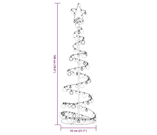 VidaXL Cono de luz para árbol de Navidad con bolas 120 LED 180 cm