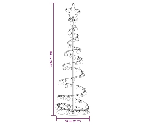 VidaXL Cono de luz para árbol de Navidad con bolas 120 LED 180 cm