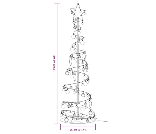 VidaXL Cono de luz para árbol de Navidad con bolas 120 LED 180 cm