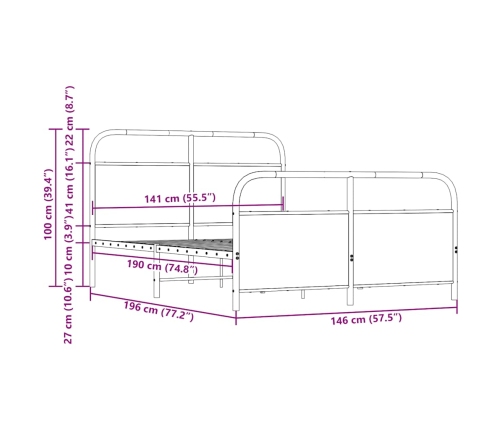 Estructura de cama sin colchón metal roble ahumado 140x190 cm