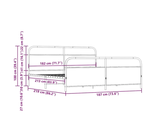 Estructura de cama sin colchón metal roble ahumado 183x213 cm