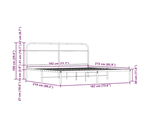 Estructura de cama sin colchón metal roble Sonoma 183x213 cm