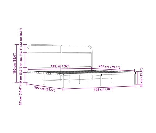 Estructura de cama sin colchón metal roble Sonoma 193x203 cm