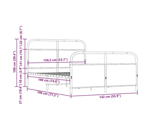 Estructura de cama sin colchón metal roble Sonoma 137x190 cm